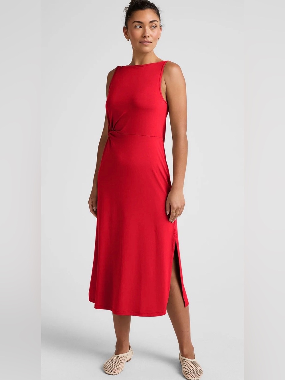 NWT NEW Beyond Yoga Sleeveless Knot-Waist Tank Top Midi Dress Red Medium